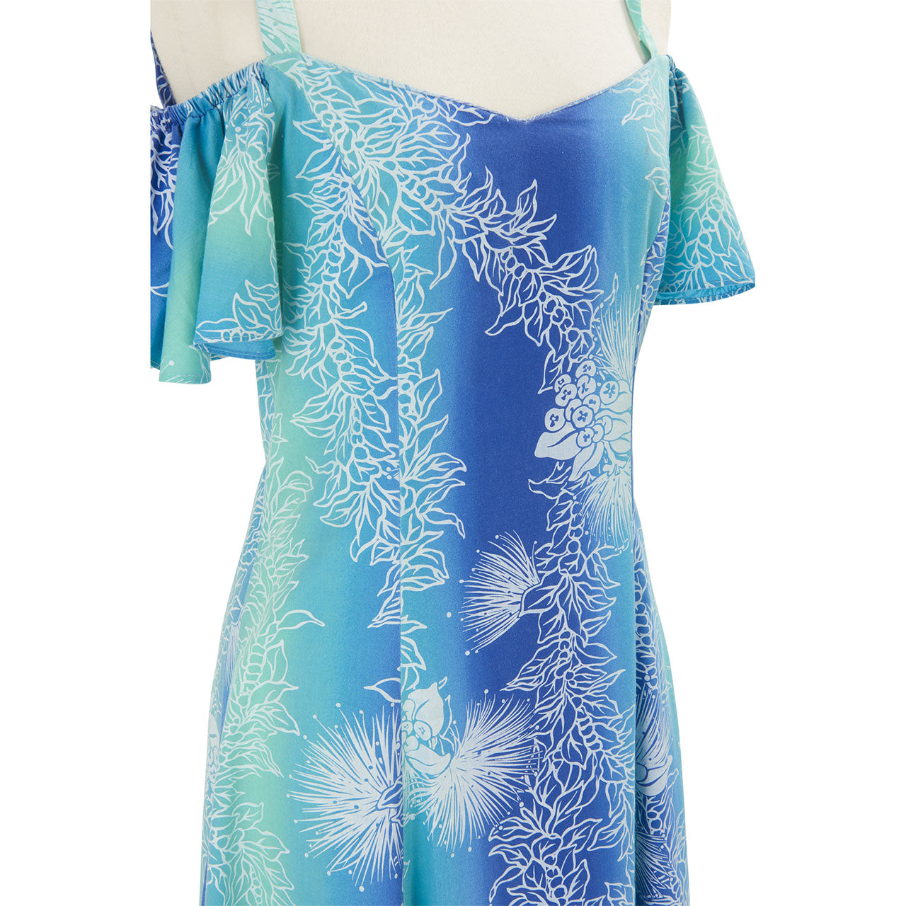 ハワイアン ドレス・フレア袖ドレス/グリーン 胸元