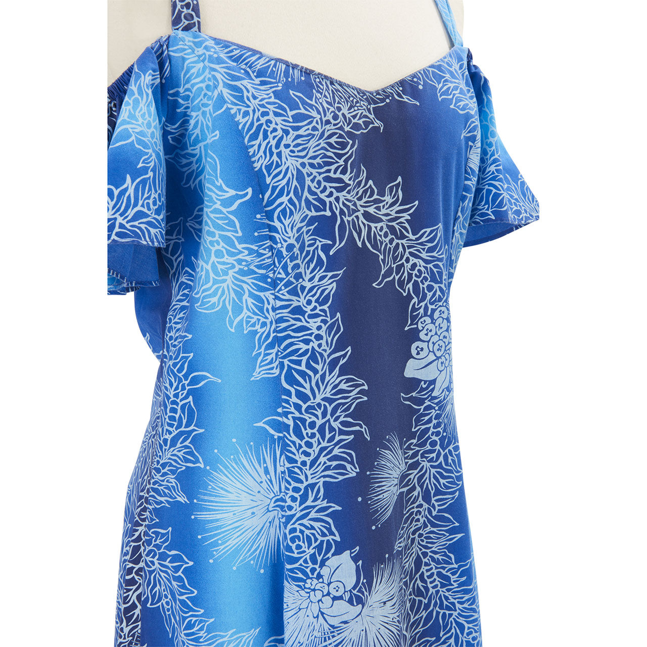 ハワイアン ドレス・フレア袖ドレス/ブルー