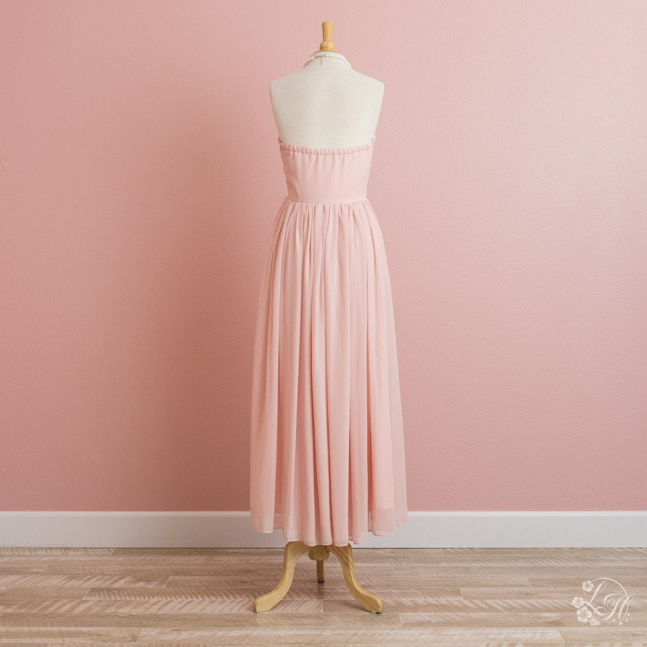 ペールピンク シフォンパーティドレス