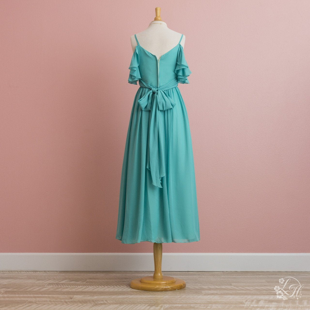 ターコイズブルーオフショルダーデザインドレス