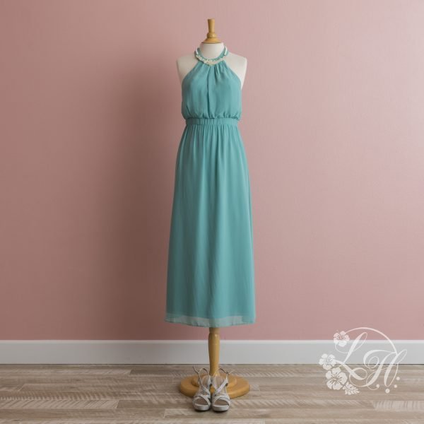 ホルターネックグリーンパーティドレス