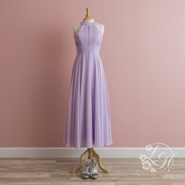 ブライズメイトホルターネックパープルパーティドレス