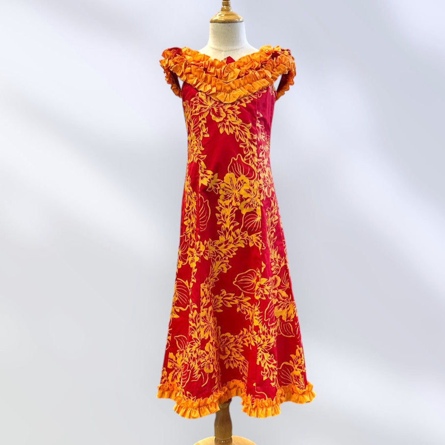 チューベローズ柄 キッズ ムームー レッド