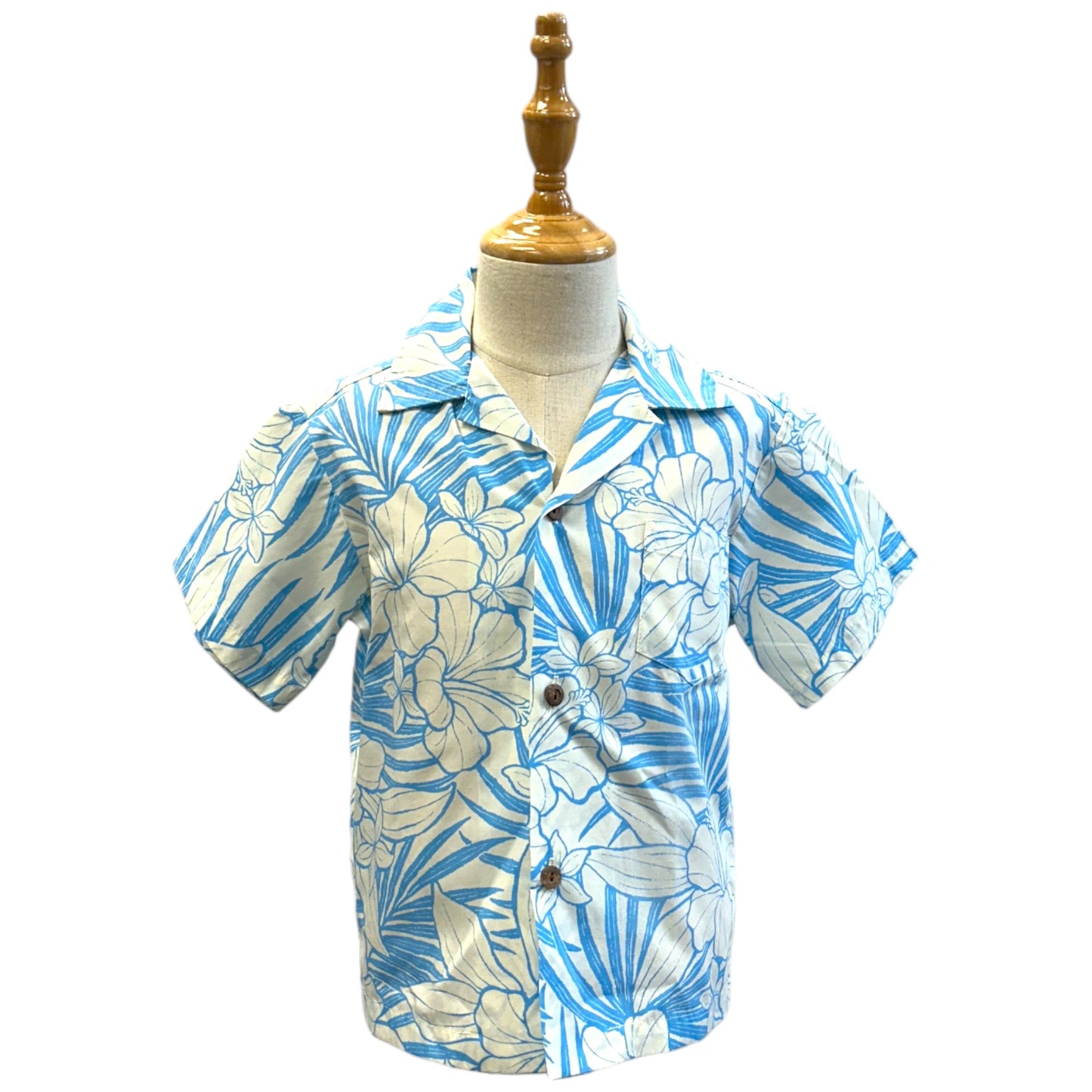 ハイビスカス柄 ホワイト&ブルー - 親子ペアセット