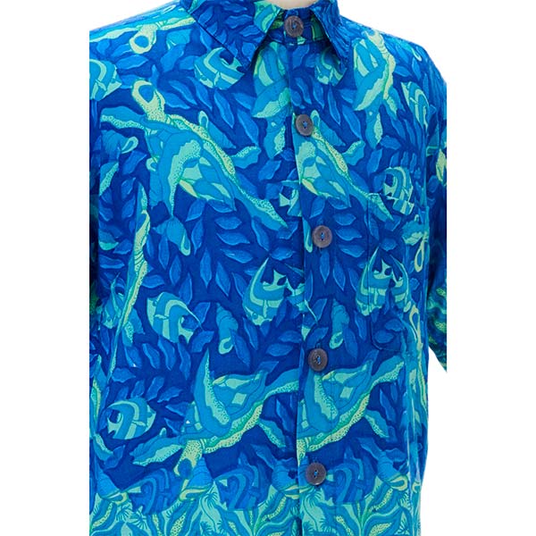 タートル柄レーヨン子供アロハシャツ/ブルー