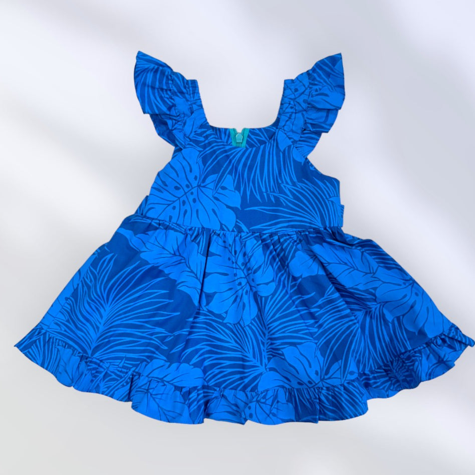 モンステラ柄 ブルー キッズ ムームー