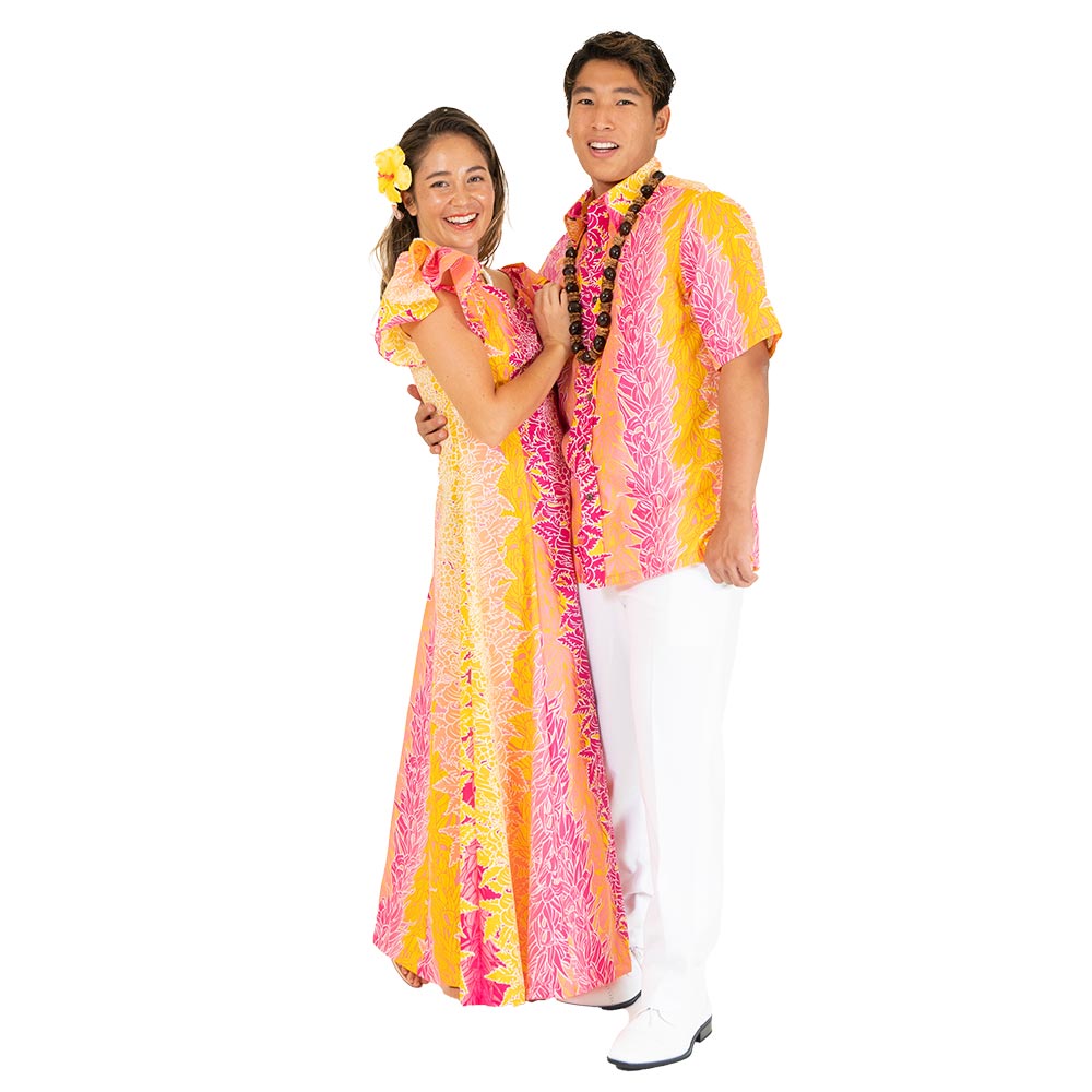 リコレイ ピンクグラデーション アロハシャツ 夫婦でお揃い