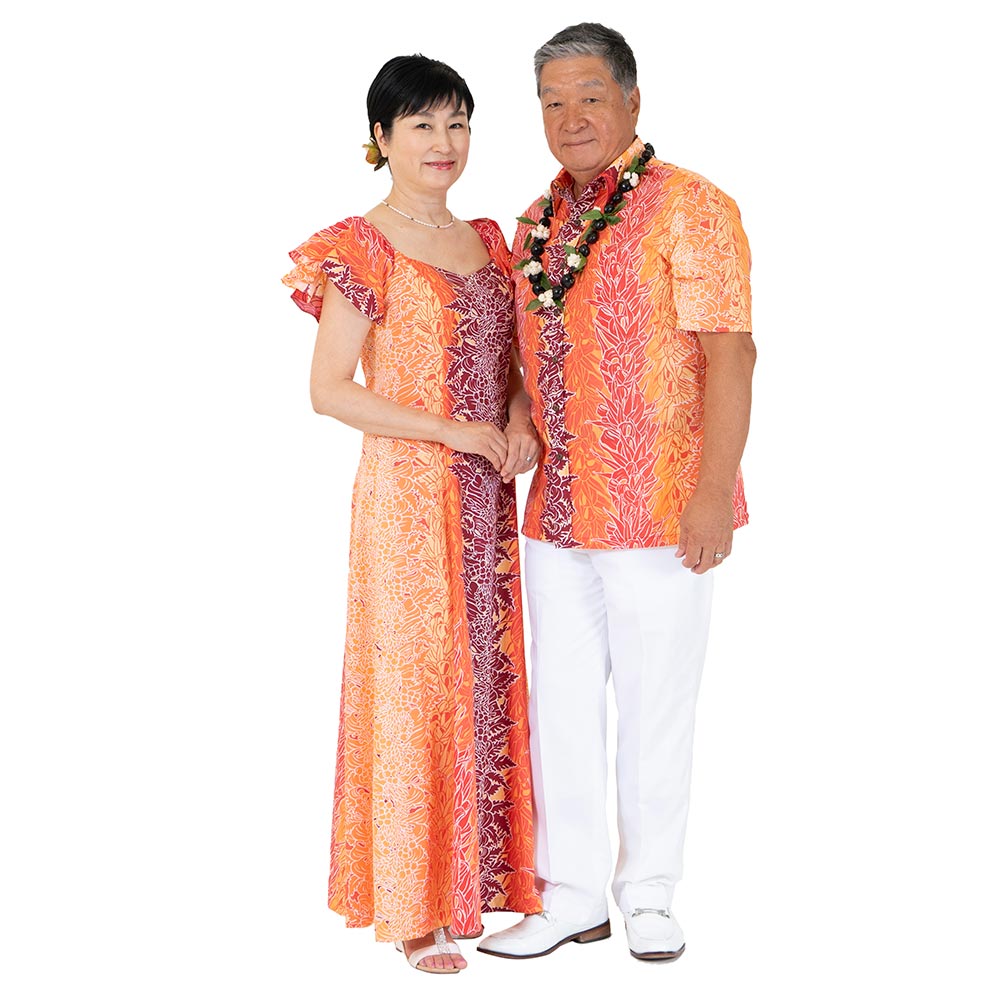 リコレイ オレンジグラデーション オフショルダードレス 夫婦でお揃い