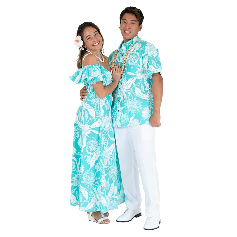 プロテア グリーン オフショルダードレス カップルでお揃い