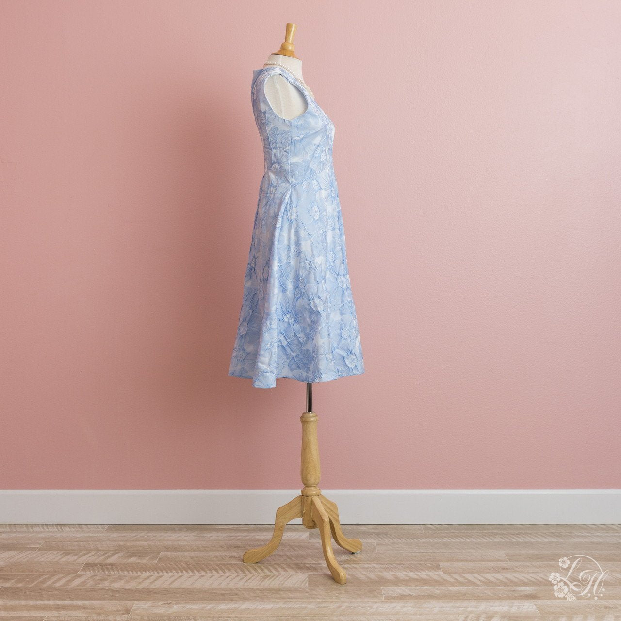 ブルー花柄ミニワンピース