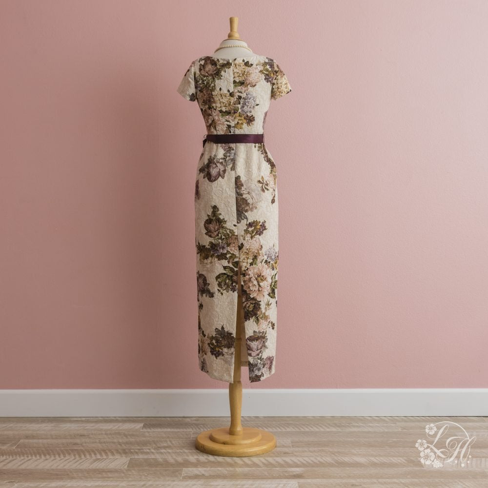 花柄半袖ロングドレス