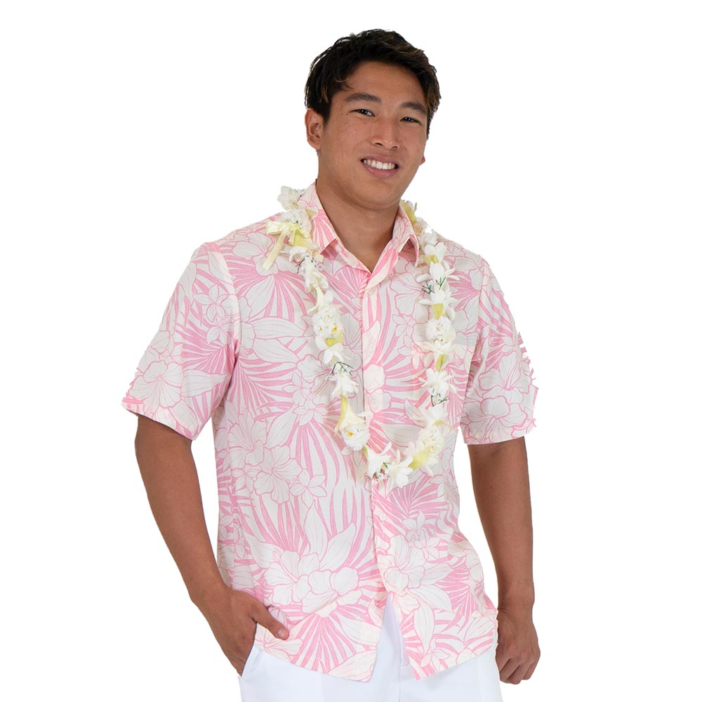 ハイビスカス 白xピンク アロハシャツ