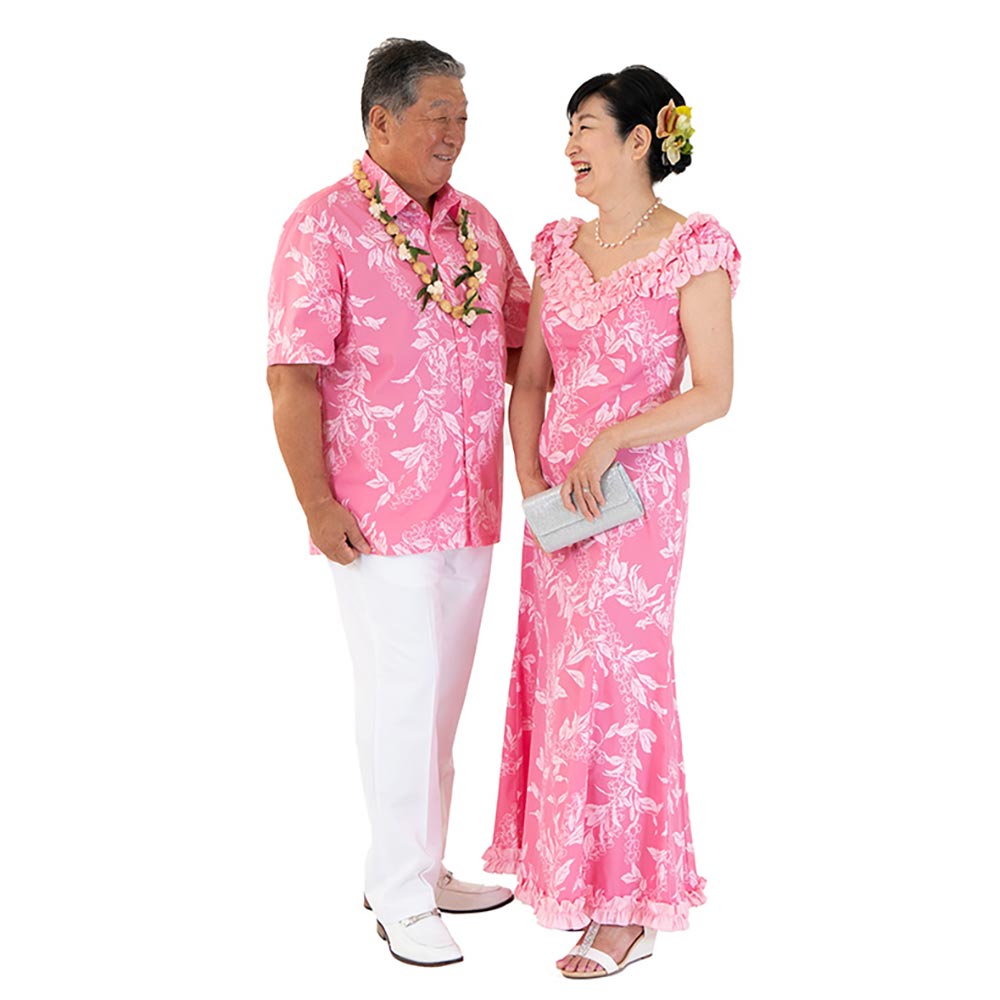 マイリ柄 ピンク ラッフルドレス 夫婦でお揃い