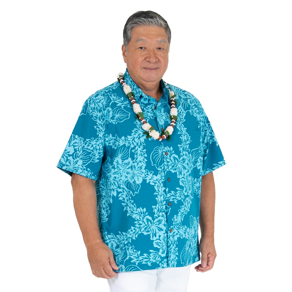 チューベローズ柄 アロハシャツ/グリーン柄