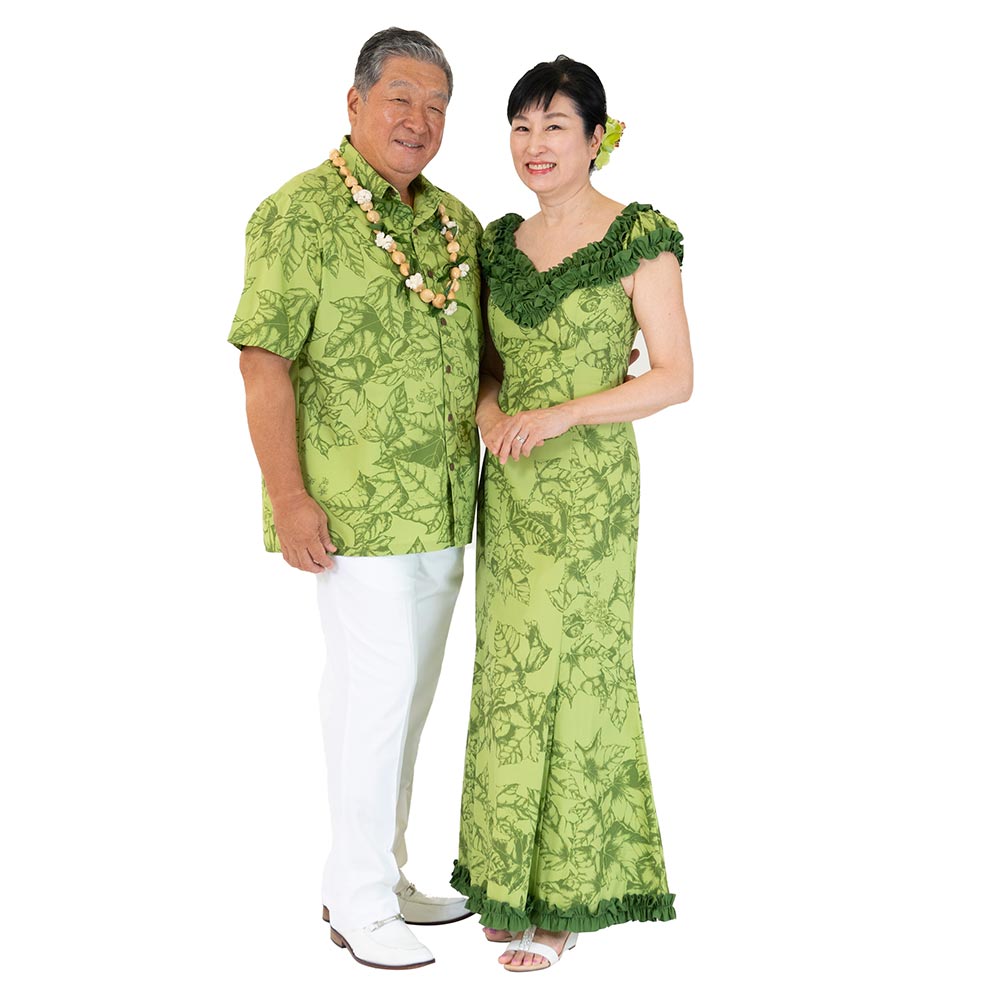 ククイローズ シトロン ラッフルドレス / グリーン 夫婦でお揃い