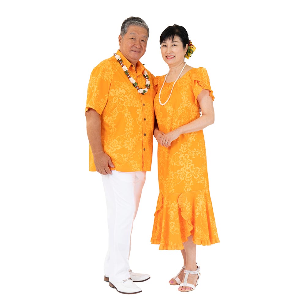 チューベローズ柄 オレンジ ムームードレス/オレンジ 夫婦でお揃い