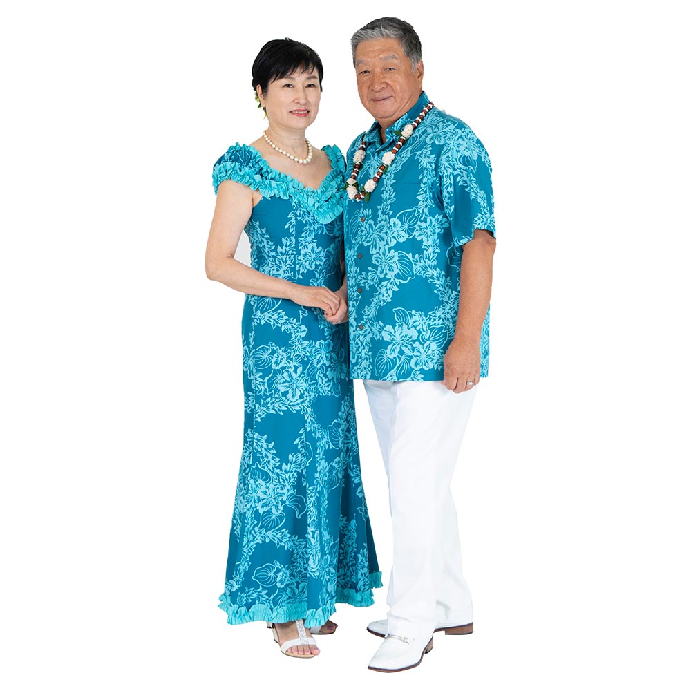 チューベローズ柄グリーン ラッフルドレス カップルでお揃い