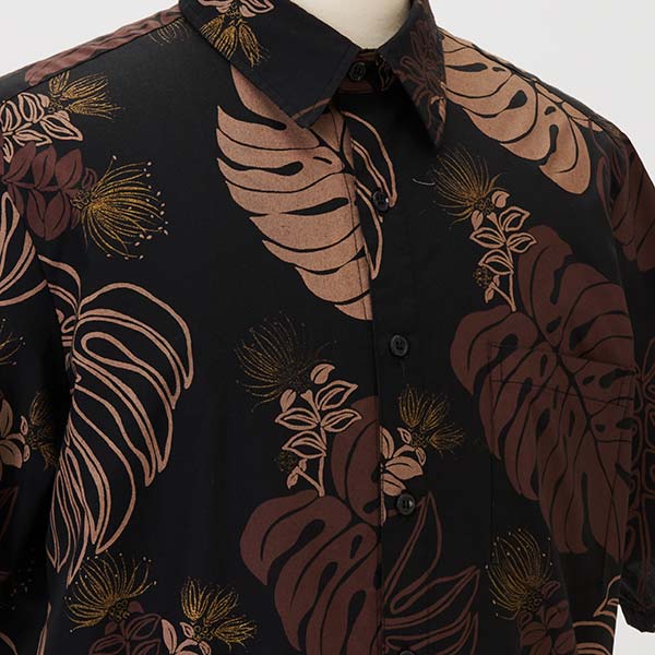 黒モンステラ アロハシャツ/ブラウン