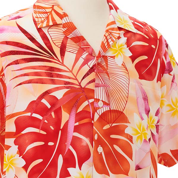 パームリーフ柄 レーヨンアロハシャツ/レッド