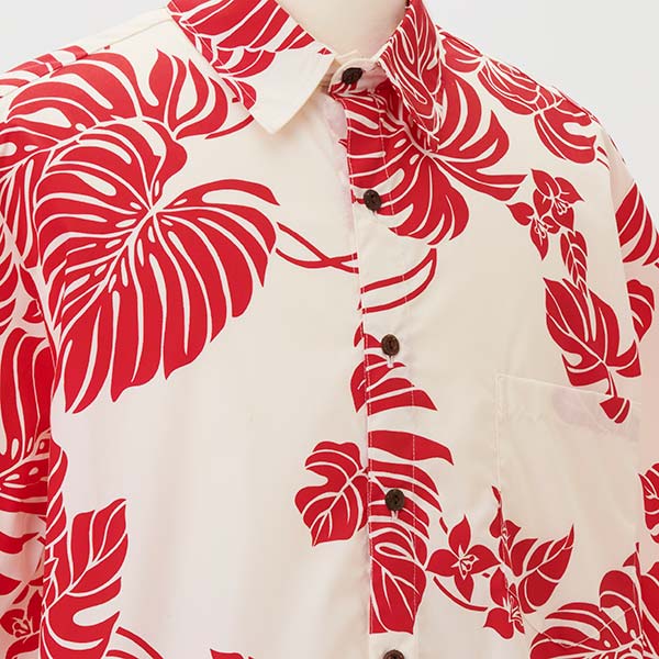 赤モンステラ アロハシャツ