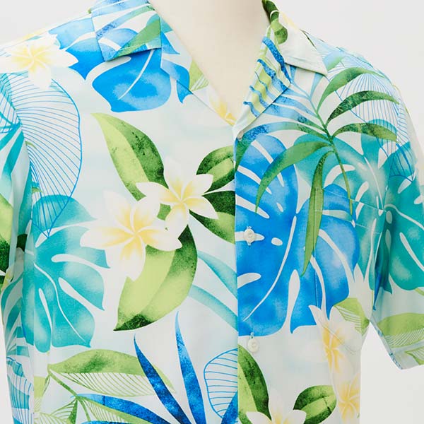 パームリーフ柄 レーヨンアロハシャツ/ブルー