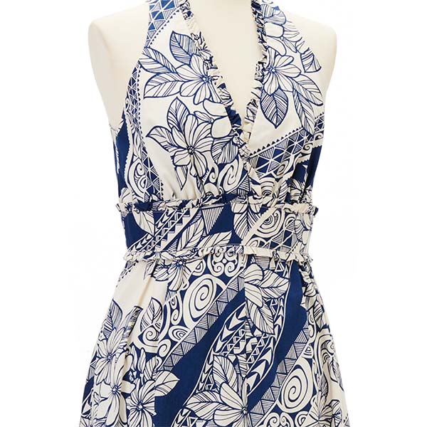 タパ柄タンクドレス / ネイビー 胸元