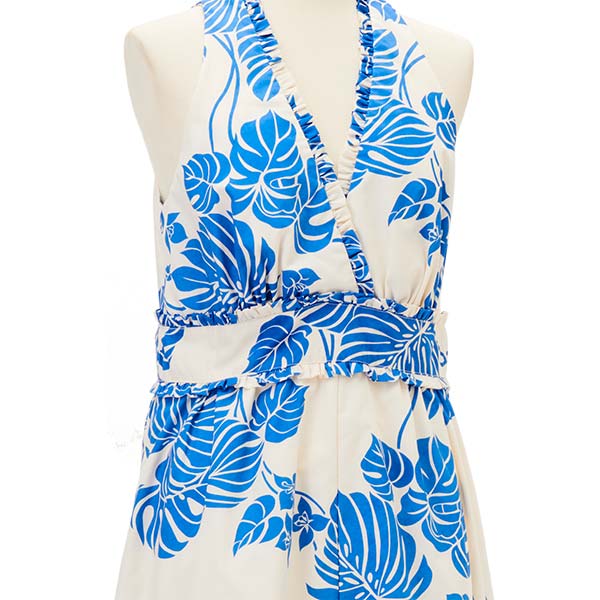 モンステラ柄ノースリーブドレス/ブルー