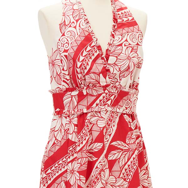 タパ柄タンクドレス/レッド 胸元