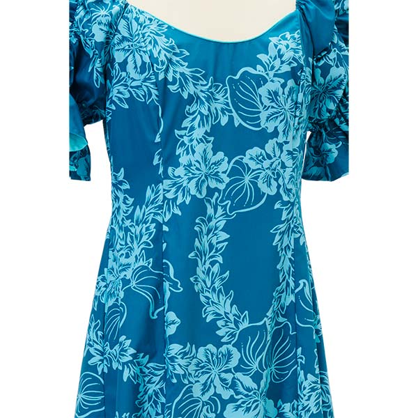 チューベローズ柄半袖ドレス/グリーン 胸元