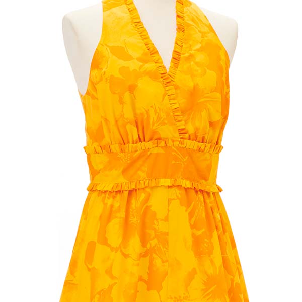 ハイビスカス柄ショートタンクドレス/イエロー