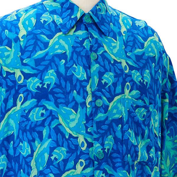 タートル柄アロハシャツ/ブルー