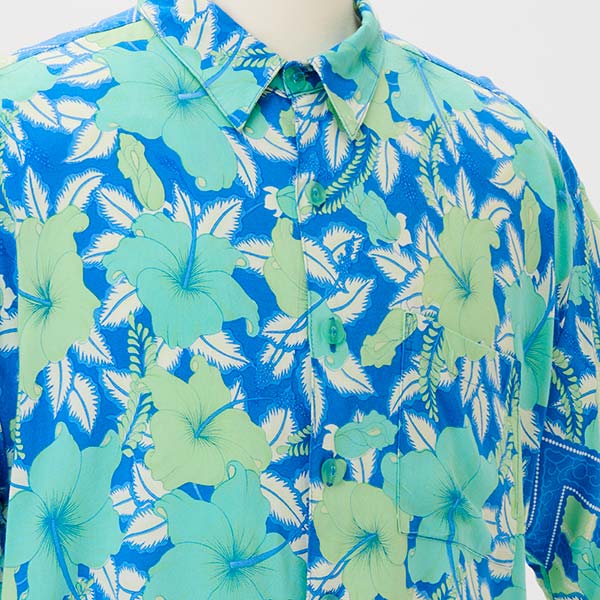 ハイビスカス柄アロハシャツ/ブルー