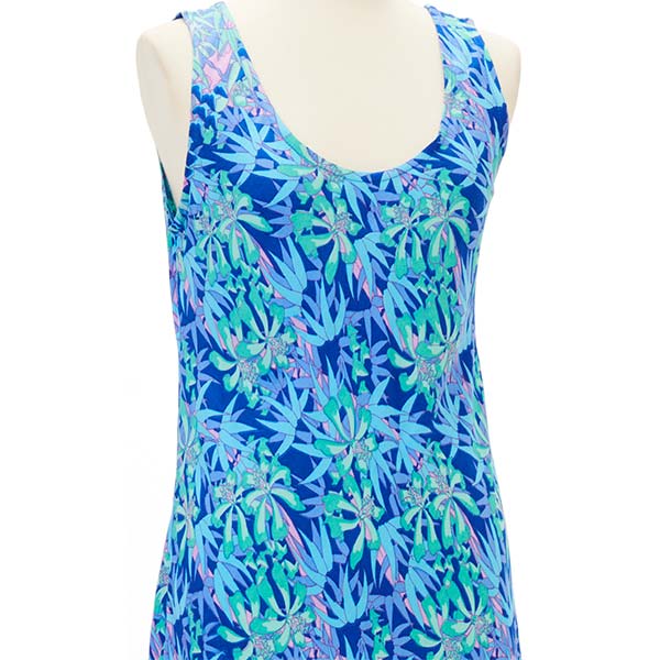 バンブー柄ハワイアン ノースリーブドレス/ブルー