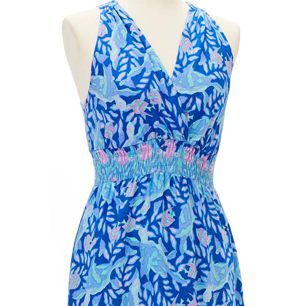 タートル柄ハワイアン Vネックドレス/ブルー