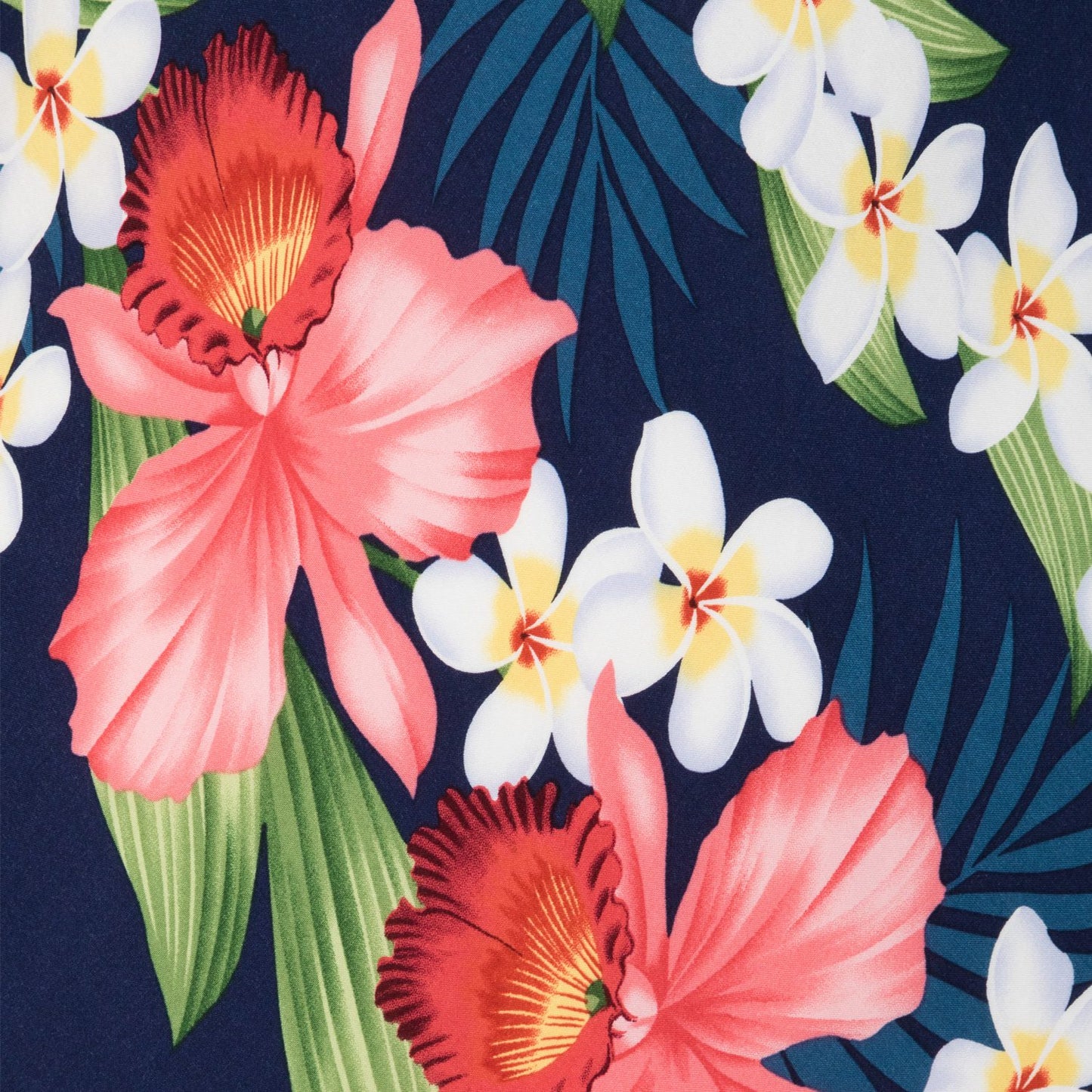 プルメリア柄 ミドルレングスドレス/ネイビー