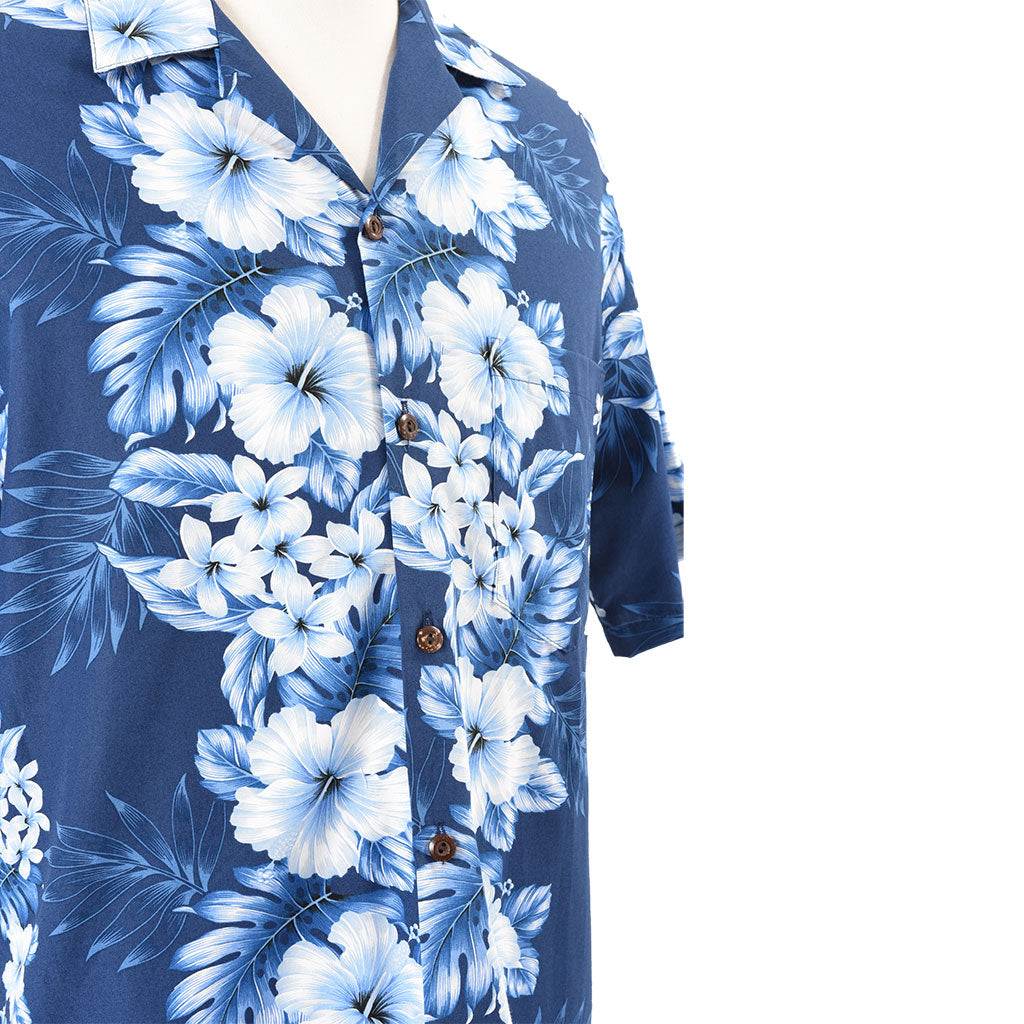 ハイビスカス柄 アロハシャツ/ネイビー