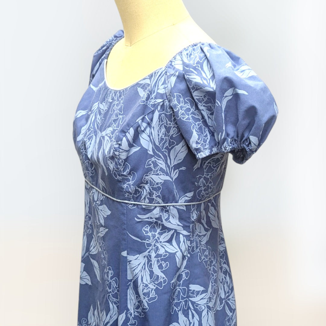 マイリ柄 ブルー パフドレス