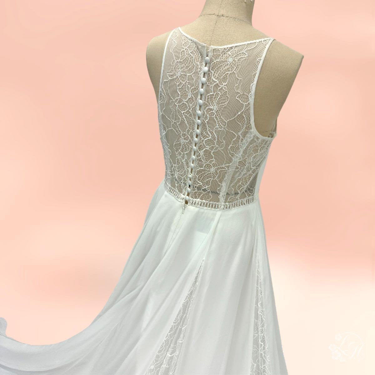 レース切り替えシフォンドレス