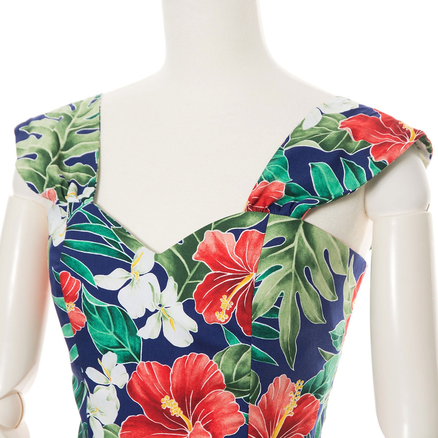 ハイビスカス柄・ギャザードレス/ネイビー