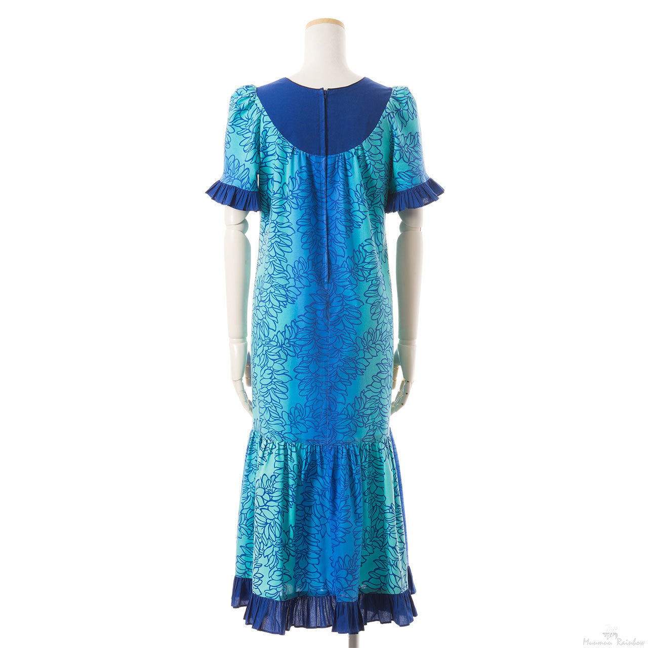 レイ柄ハワイアンドレス ハーフスリーブ