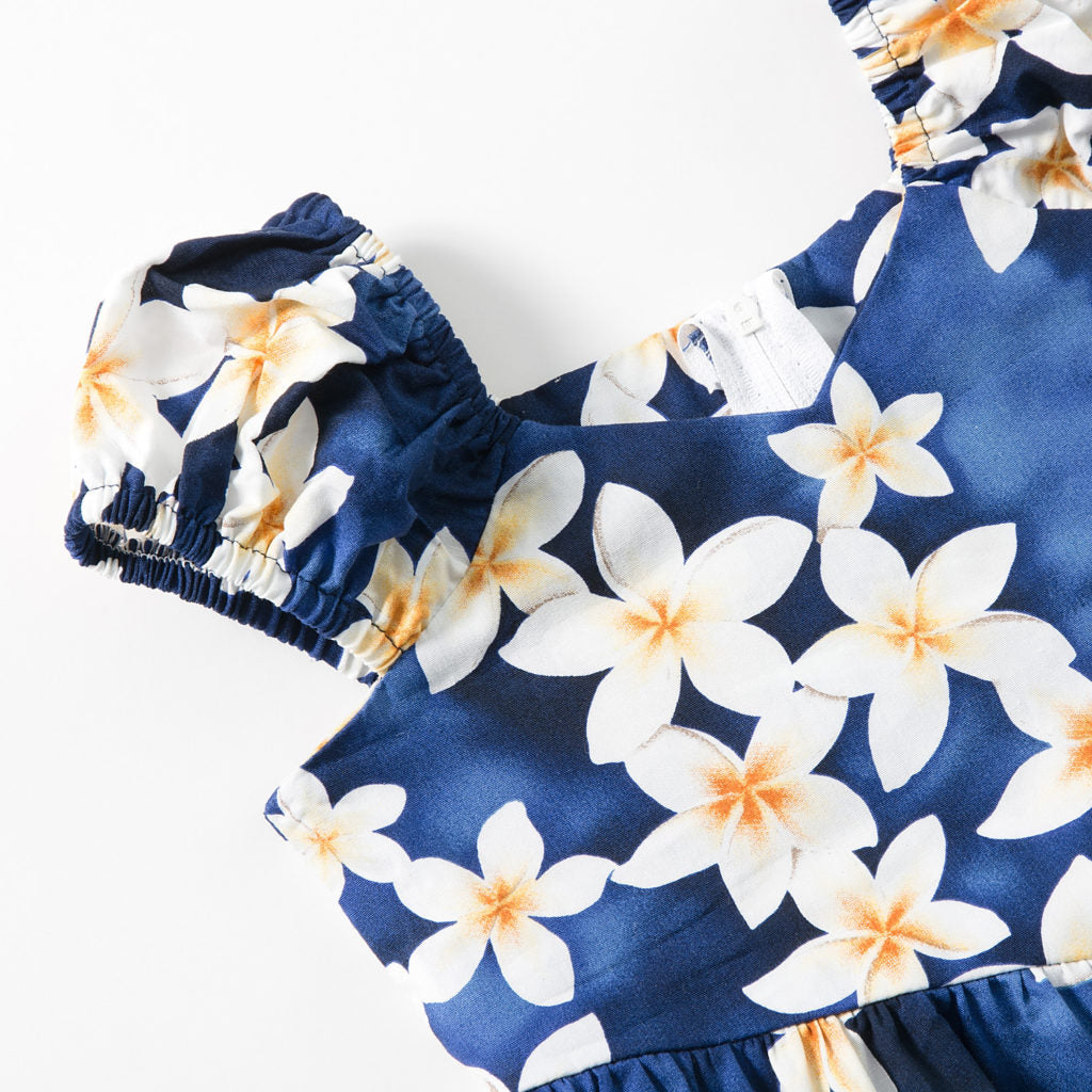 プルメリア柄 ガールズドレス・ブルー