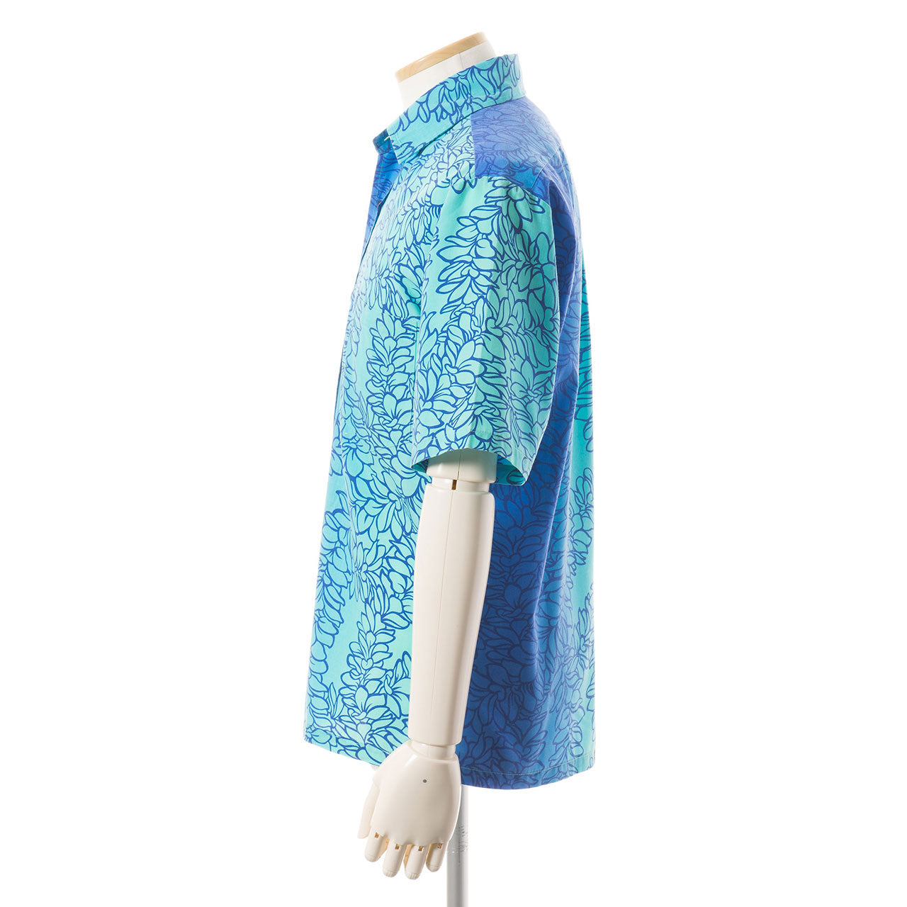 レイ柄オリジナルハワイアンアロハシャツ・ブルー