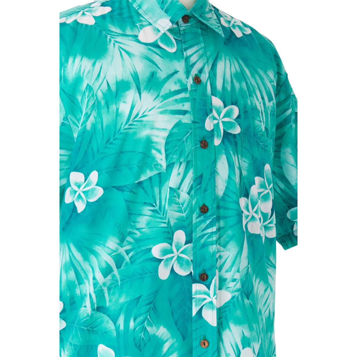 プルメリア柄オリジナルアロハシャツ/グリーン