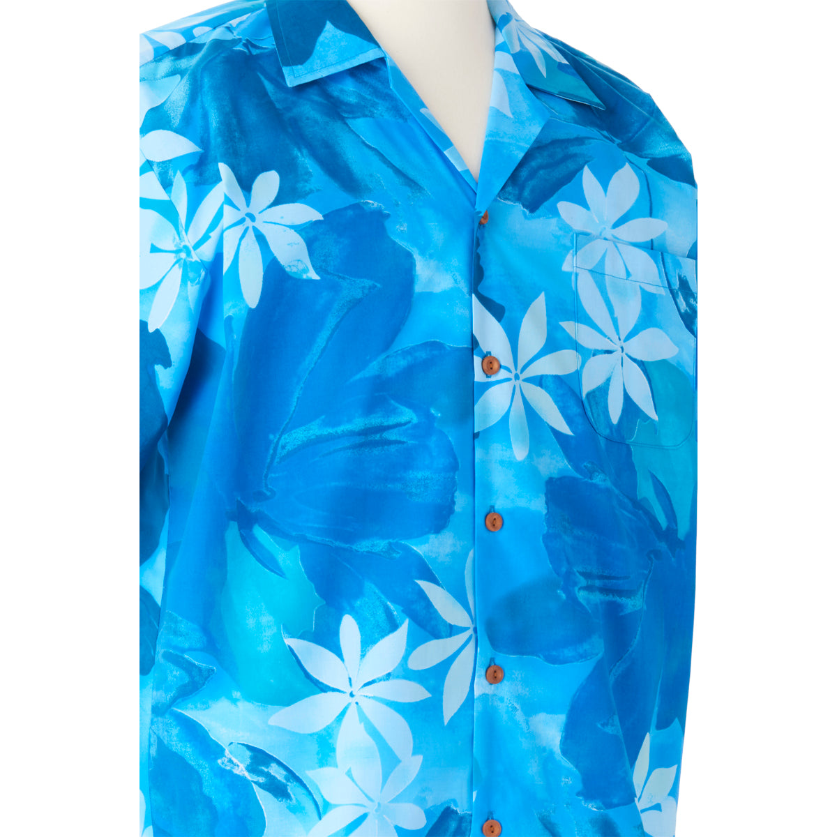 プルメリア柄オリジナルアロハシャツ/ブルー