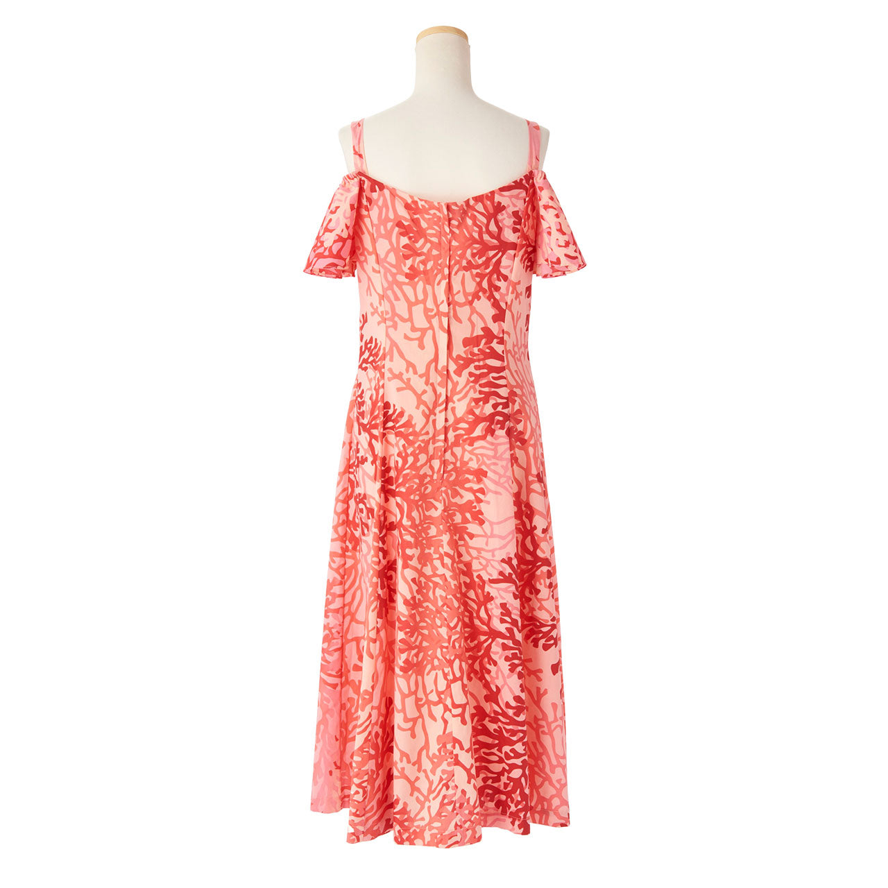 サンゴ柄ハワイアン ドレス・フレア袖ドレス/オレンジ