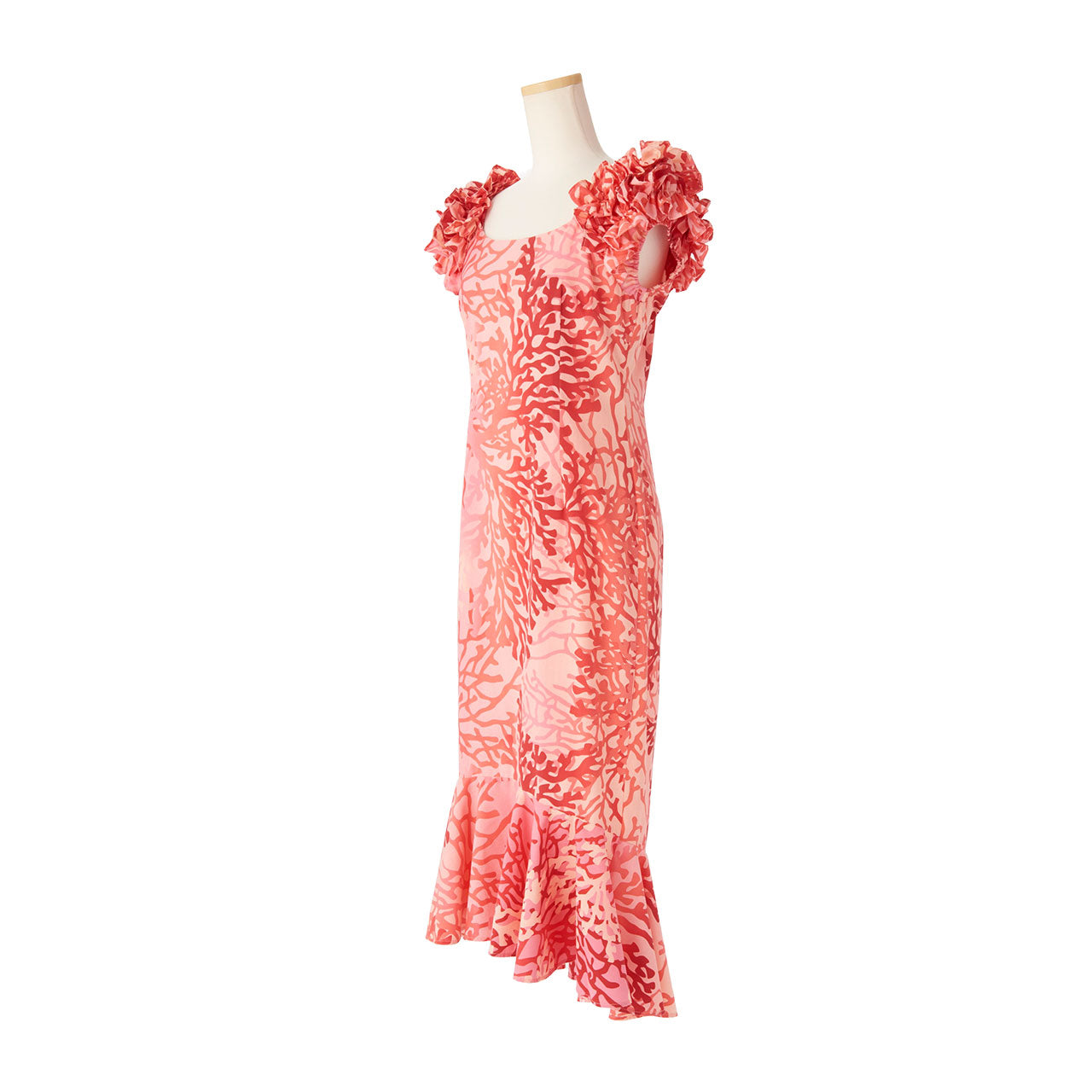 サンゴ柄ハワイアン ドレス・ロングドレス/オレンジ