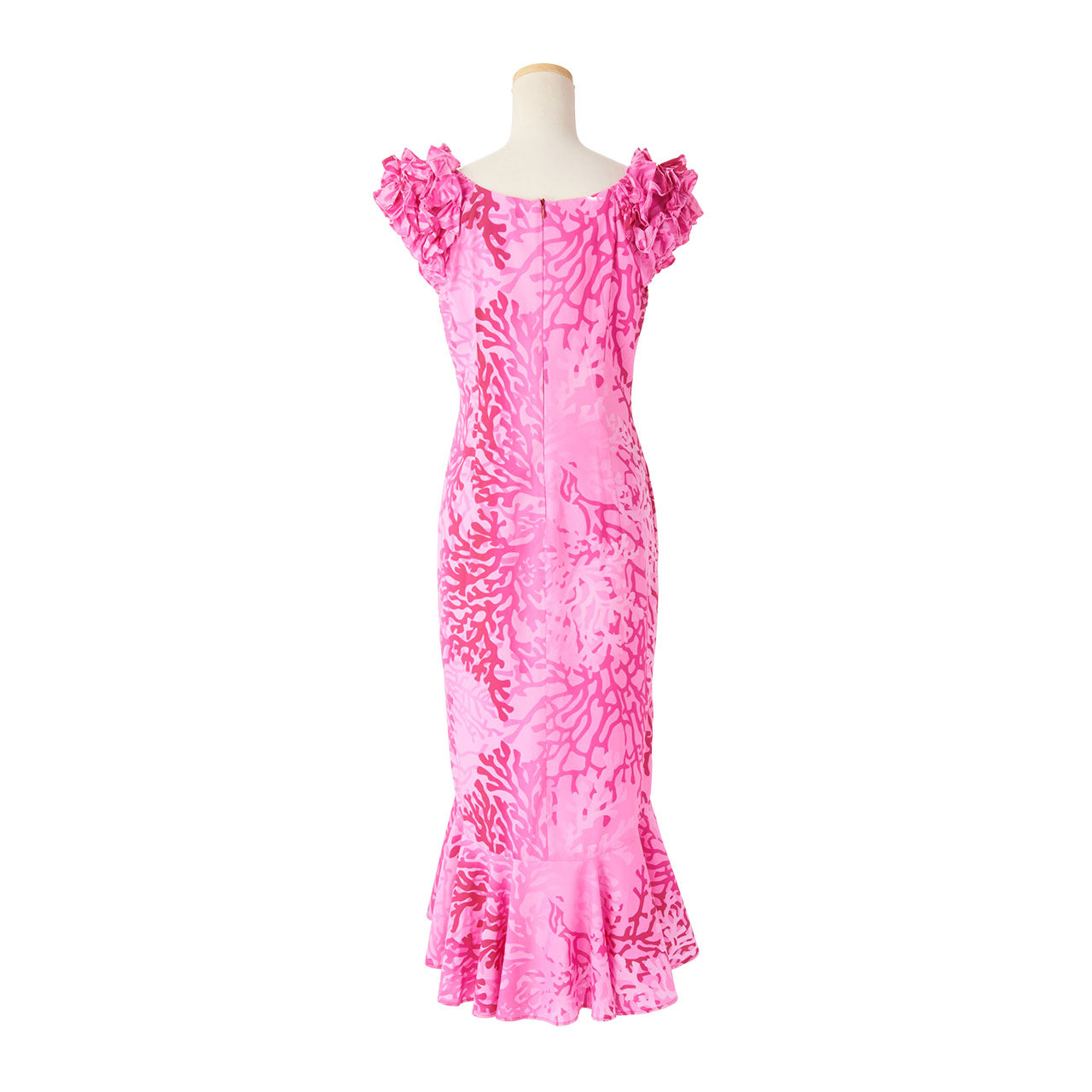 サンゴ柄ハワイアン ドレス・ロングドレス/ピンク