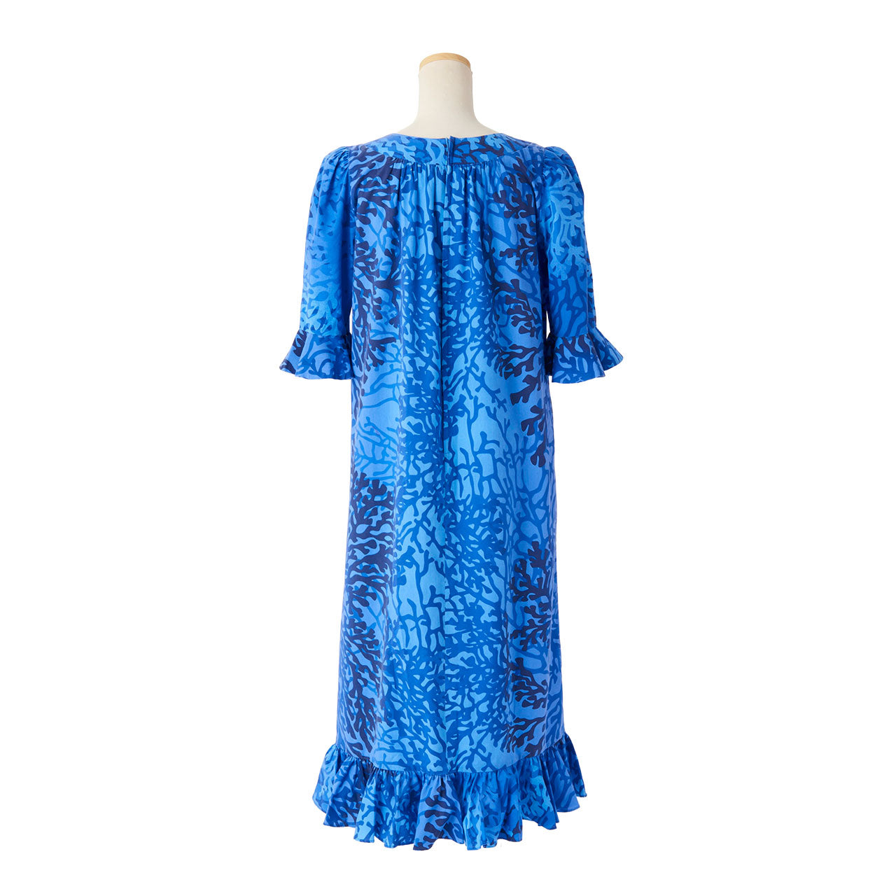 サンゴ柄ハワイアンドレス・ハーフスリーブ/ブルー