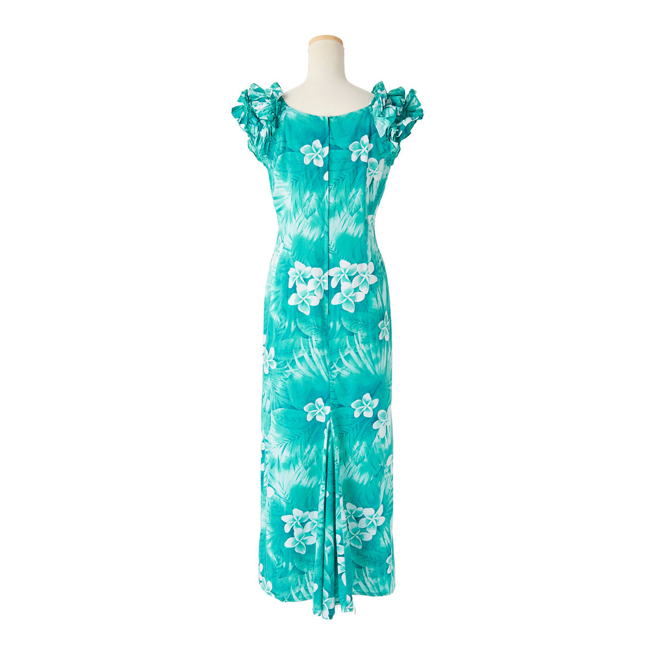 プルメリア柄ハワイアン ドレス・ロング/グリーン