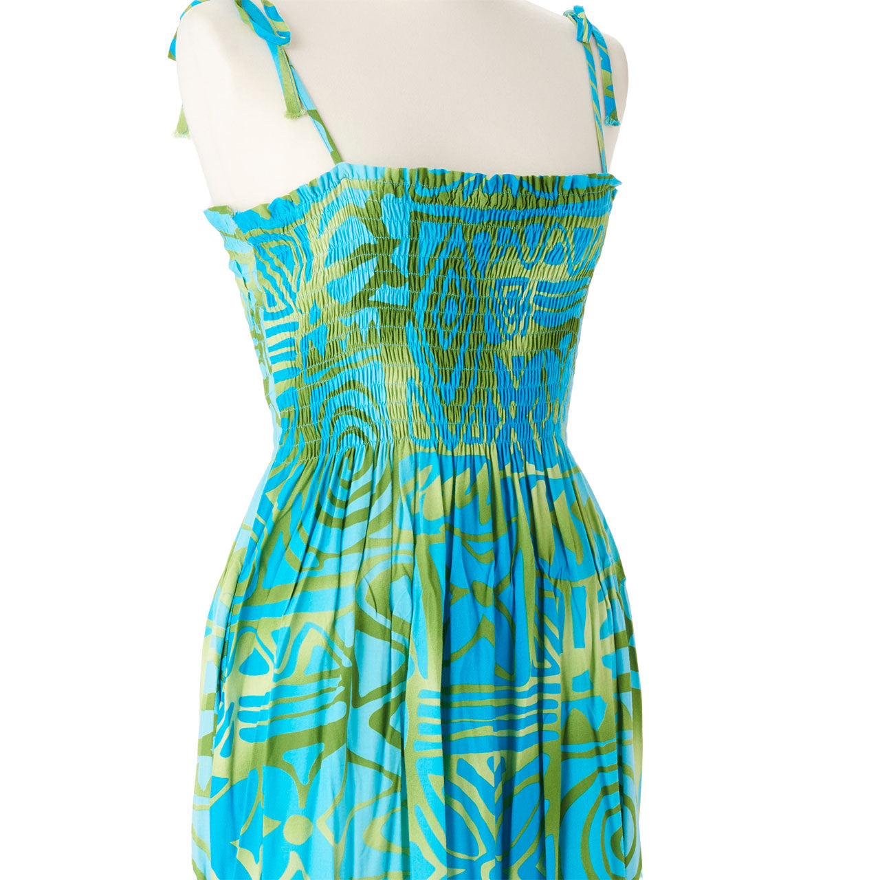 ハワイアン ノースリーブシャーリングドレス/水色